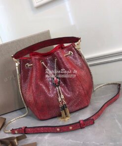 Replica Bvlgari Serpenti Forever Bucket Bag in Red Metallic Karung Sna