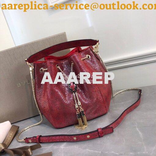 Replica Bvlgari Serpenti Forever Bucket Bag in Red Metallic Karung Sna