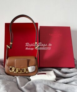 Replica Valentino VLogo Chain Calfskin Shoulder Bag 1W2B0K Brown