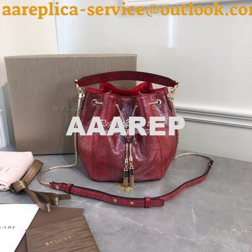 Replica Bvlgari Serpenti Forever Bucket Bag in Red Metallic Karung Sna 2