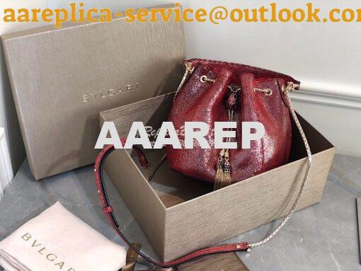 Replica Bvlgari Serpenti Forever Bucket Bag in Red Metallic Karung Sna 3