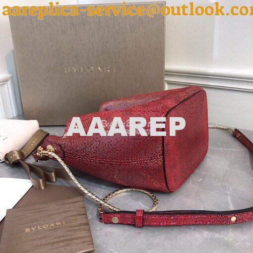 Replica Bvlgari Serpenti Forever Bucket Bag in Red Metallic Karung Sna 6