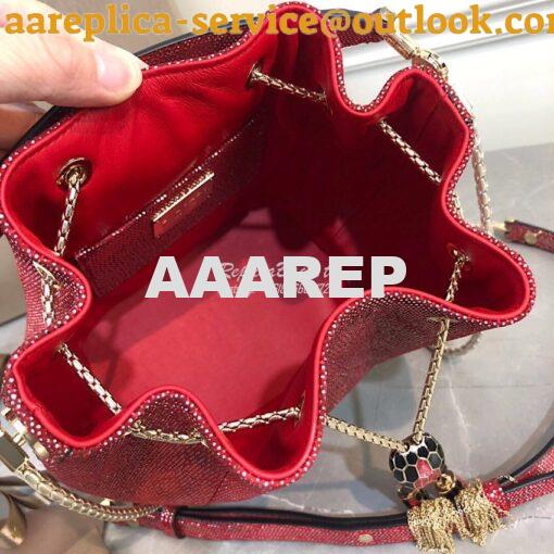 Replica Bvlgari Serpenti Forever Bucket Bag in Red Metallic Karung Sna 8