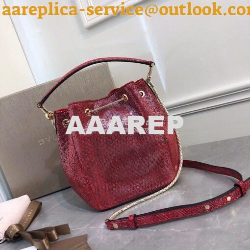 Replica Bvlgari Serpenti Forever Bucket Bag in Red Metallic Karung Sna 9