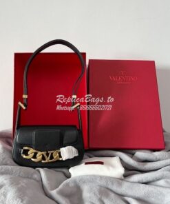 Replica Valentino VLogo Chain Calfskin Shoulder Bag 1W2B0K Black