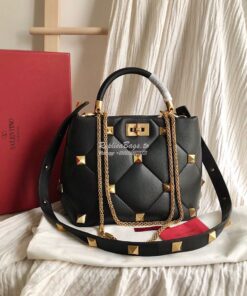 Replica Valentino Roman Stud The Handle Bag In Nappa BSFGF9 Black