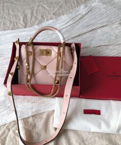 Replica Valentino Small Roman Stud The Handle Bag In Nappa BSF098 Rose