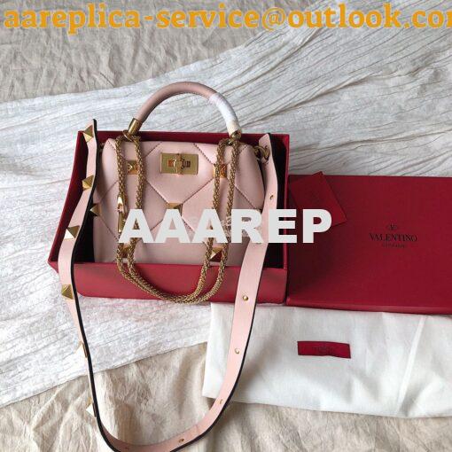 Replica Valentino Small Roman Stud The Handle Bag In Nappa BSF098 Rose