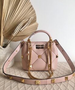 Replica Valentino Small Roman Stud The Handle Bag In Nappa BSF098 Rose 2