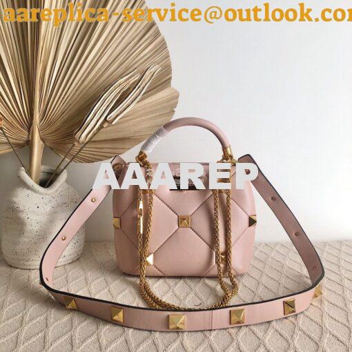 Replica Valentino Small Roman Stud The Handle Bag In Nappa BSF098 Rose 2