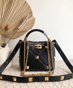 Replica Valentino Small Roman Stud The Handle Bag In Nappa BSF098 Blac