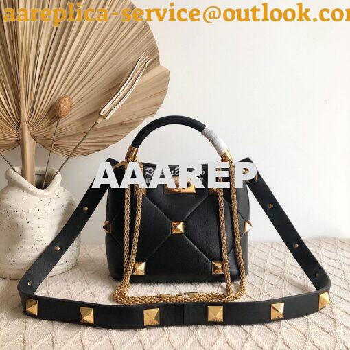 Replica Valentino Small Roman Stud The Handle Bag In Nappa BSF098 Blac