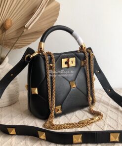 Replica Valentino Small Roman Stud The Handle Bag In Nappa BSF098 Blac 2