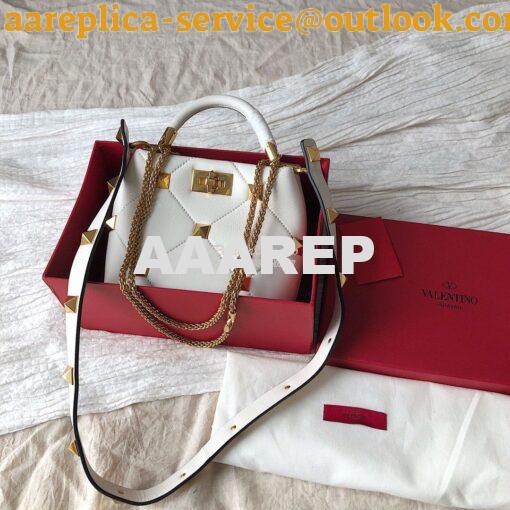 Replica Valentino Small Roman Stud The Handle Bag In Nappa BSF098 Whit