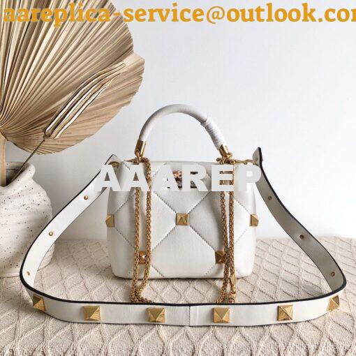 Replica Valentino Small Roman Stud The Handle Bag In Nappa BSF098 Whit 2