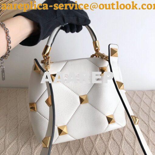 Replica Valentino Small Roman Stud The Handle Bag In Nappa BSF098 Whit 6