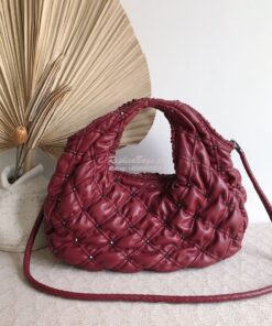 Replica Valentino Small Nappa Spikeme Hobo Bag VW2B0H82 Claret Red