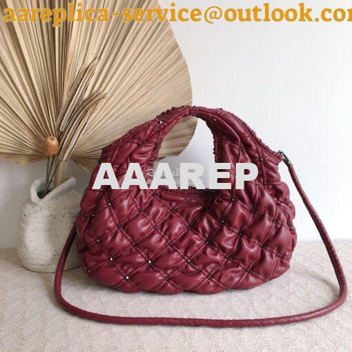 Replica Valentino Small Nappa Spikeme Hobo Bag VW2B0H82 Claret Red