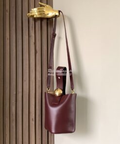 Replica Loewe Mini Pebble Bucket Bag In Mellow Calfskin 973618 Burgund