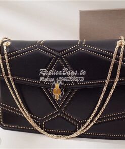 Replica BVLGARI 'Serpenti Forever' Flap cover bag 284173 black with go 2