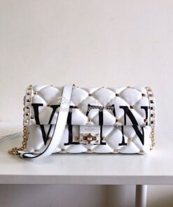 Replica Valentino Garavani Candystud Leather Clutch with VLTN White