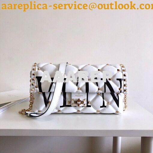 Replica Valentino Garavani Candystud Leather Clutch with VLTN White