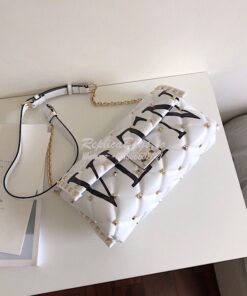 Replica Valentino Garavani Candystud Leather Clutch with VLTN White 2