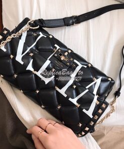 Replica Valentino Garavani Candystud Leather Clutch with VLTN Black