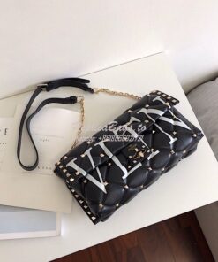 Replica Valentino Garavani Candystud Leather Clutch with VLTN Black 2