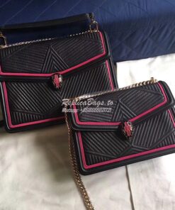 Replica Bvlgari Serpenti Forever Flap Cover Bag Framed Quilted Black