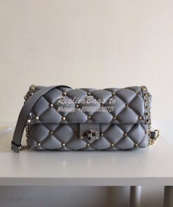 Replica Valentino Garavani Candystud Leather Clutch Grey