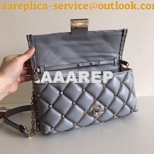 Replica Valentino Garavani Candystud Leather Clutch Grey 3