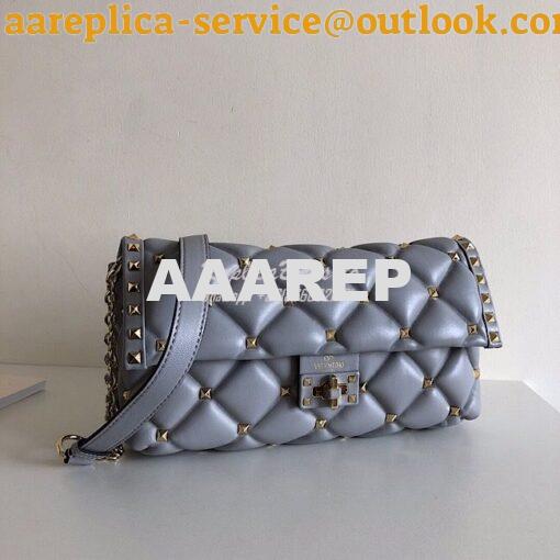 Replica Valentino Garavani Candystud Leather Clutch Grey 4