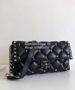 Replica Valentino Garavani Candystud Leather Clutch Black