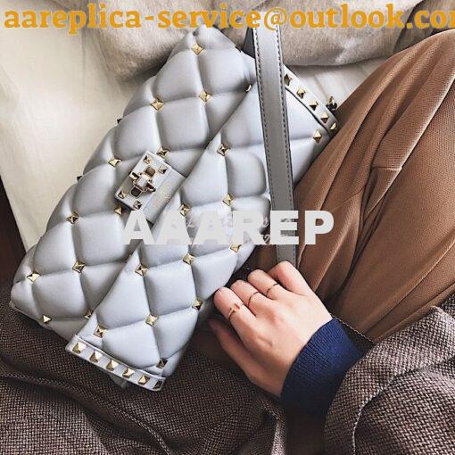 Replica Valentino Garavani Candystud Leather Clutch Grey 10