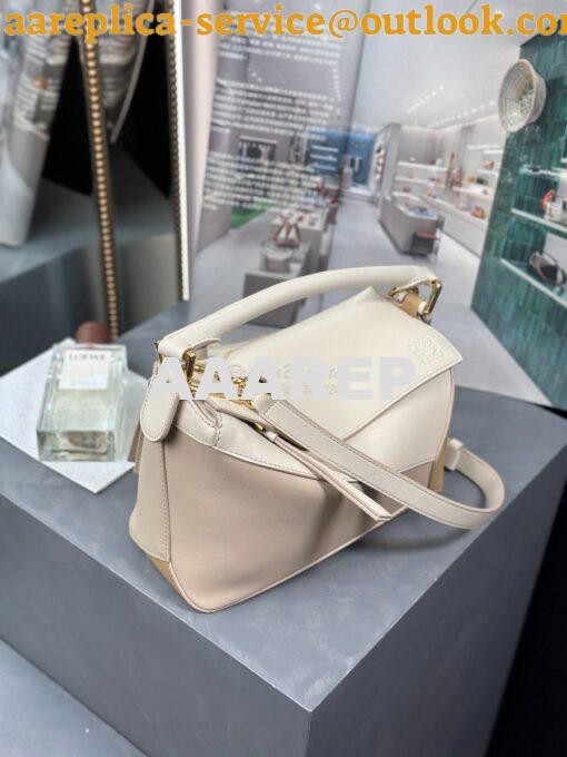 Replica Loewe Small Puzzle Bag In Classic Calfskin A510P60 Angora/Dust 6