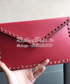 Replica Valentino Garavani Rockstud Leather Pouch Maroon 2