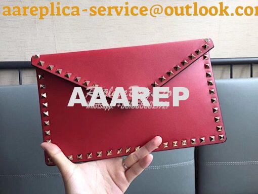 Replica Valentino Garavani Rockstud Leather Pouch Maroon 2