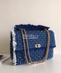 Replica Valentino Garavani Maxi Denim Rockstud Spike Bag 2