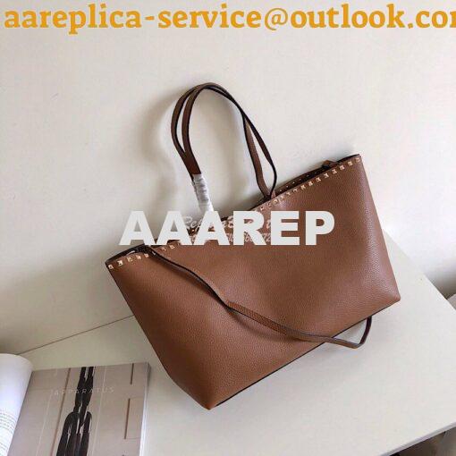 Replica Valentino Garavani Large Rockstud Tote Brown 4