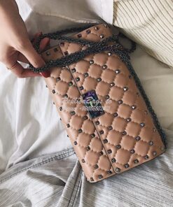 Replica Valentino Garavani Rockstud Spike Iridescent Chain Bag Beige 2