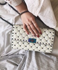 Replica Valentino Garavani Rockstud Spike Iridescent Chain Bag White 2