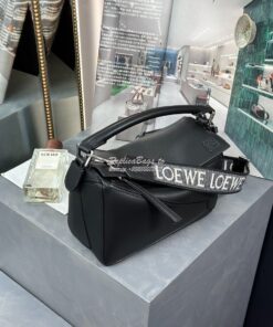 Replica Loewe Small Puzzle bag in Satin Calfskin A510S21XA9 Black 2