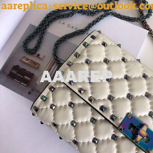 Replica Valentino Garavani Rockstud Spike Iridescent Chain Bag White 3