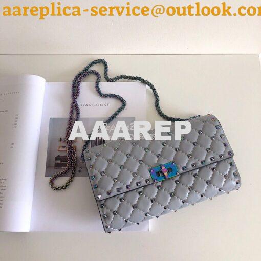 Replica Valentino Garavani Rockstud Spike Iridescent Chain Bag Grey