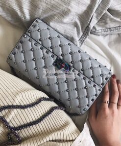 Replica Valentino Garavani Rockstud Spike Iridescent Chain Bag Grey 2