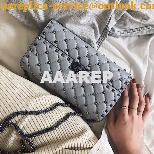 Replica Valentino Garavani Rockstud Spike Iridescent Chain Bag Grey 2