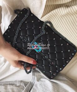 Replica Valentino Garavani Rockstud Spike Iridescent Chain Bag Black