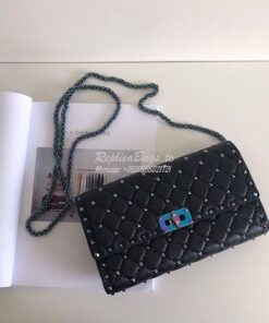 Replica Valentino Garavani Rockstud Spike Iridescent Chain Bag Black 2