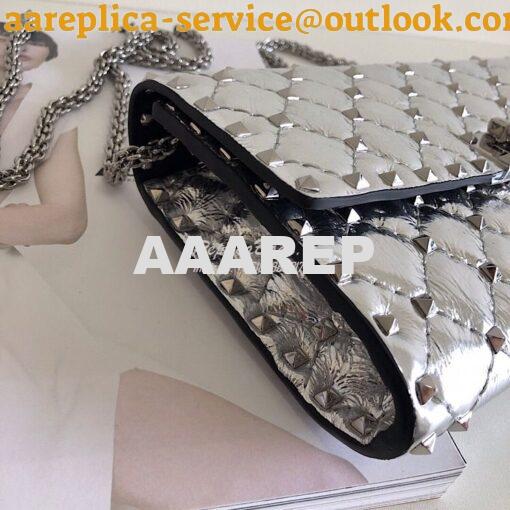 Replica Valentino Garavani Rockstud Spike Silver Chain Bag Metallic Si 4